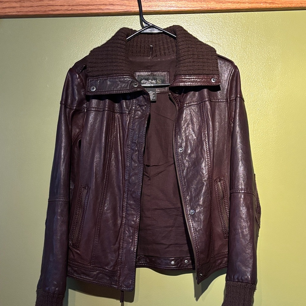 Eddie Bauer Dark Brown Leather Bomber Jacket